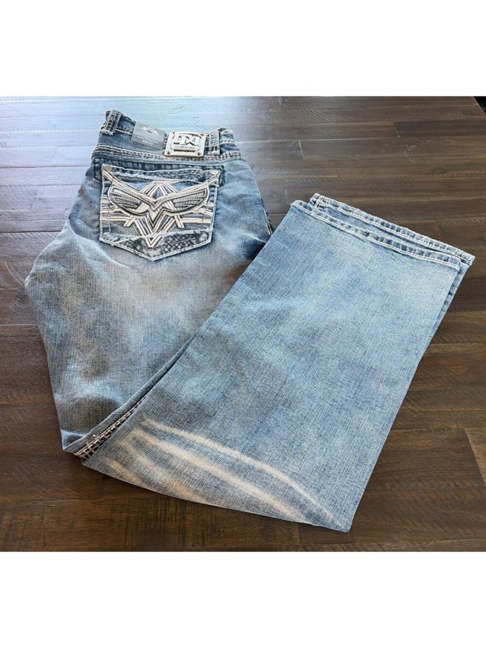 DE-NIKO MILANO Slim Straight Blue Denim Jeans Embroidered Button NWT 38x32